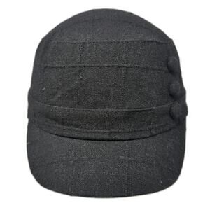 D&Y Army Cap Black One Size Wool Blend Decorative Buttons Elastic Back Hat Cadet